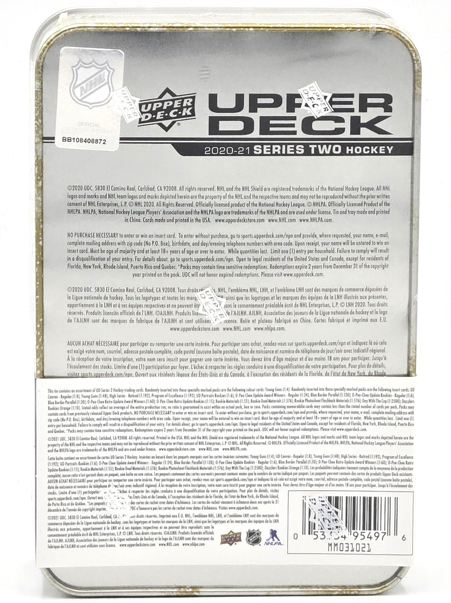2020/21 Upper Deck Series Two Hockey Cards Tin Box (10 Packs)