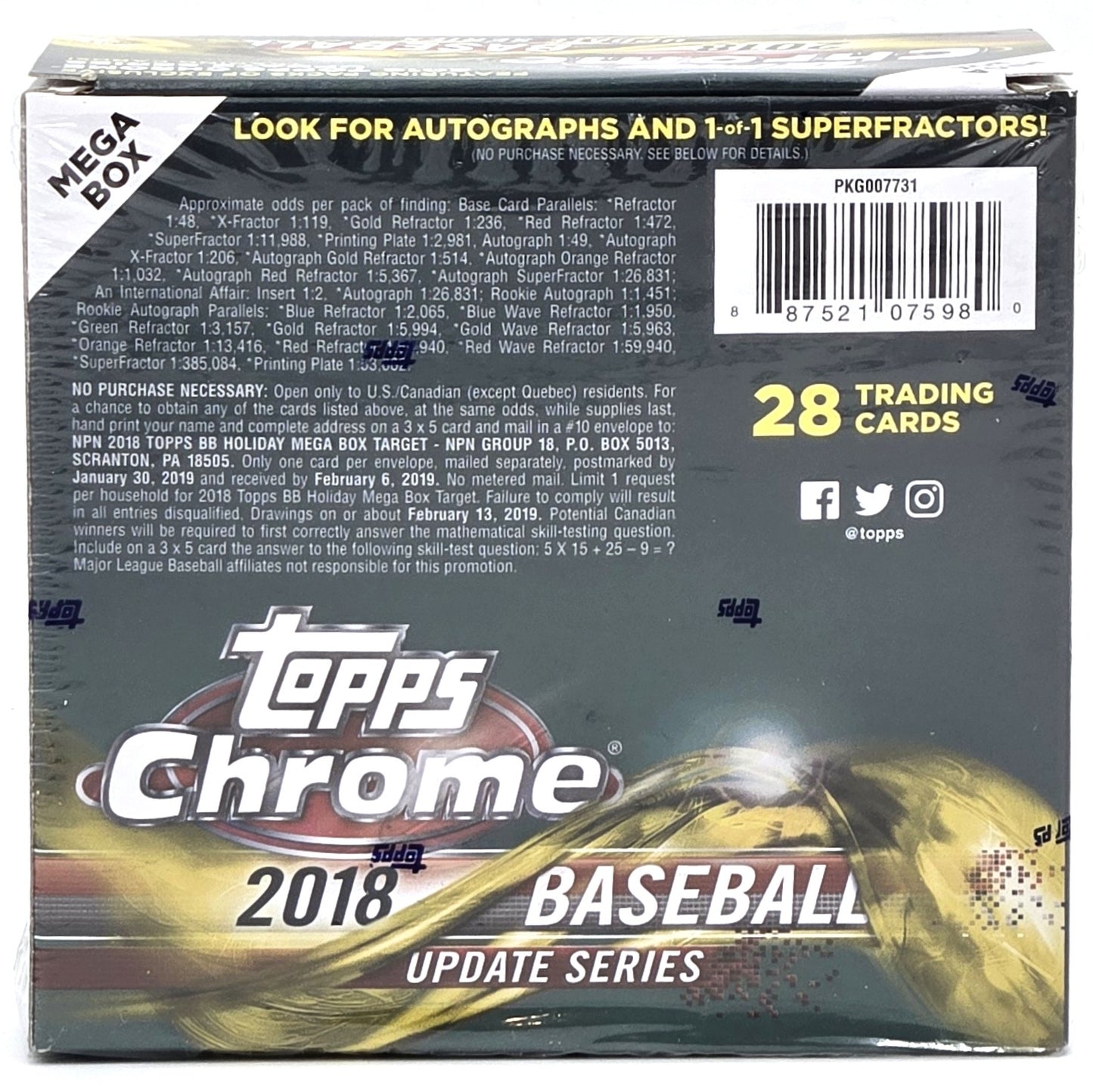 2018 Topps Chrome Update Series Baseball Card Mega Box (7 Packs) Box Seal Opened Possible Ohtani Rookie