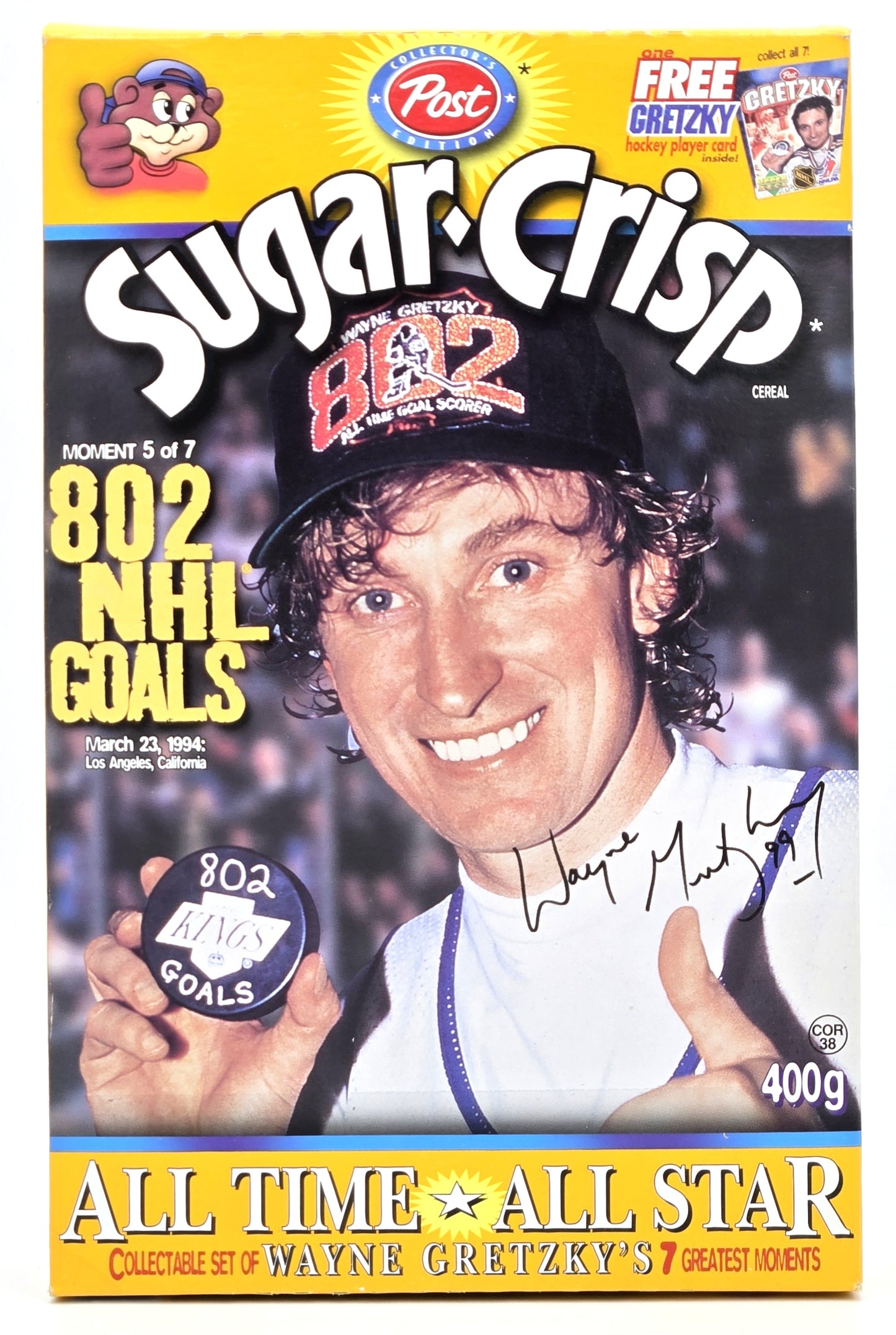 1999 Post Sugar Crisp Cereal Wayne Gretzky's 7 Greatest Moments #5 802 Goals Empty Box Only