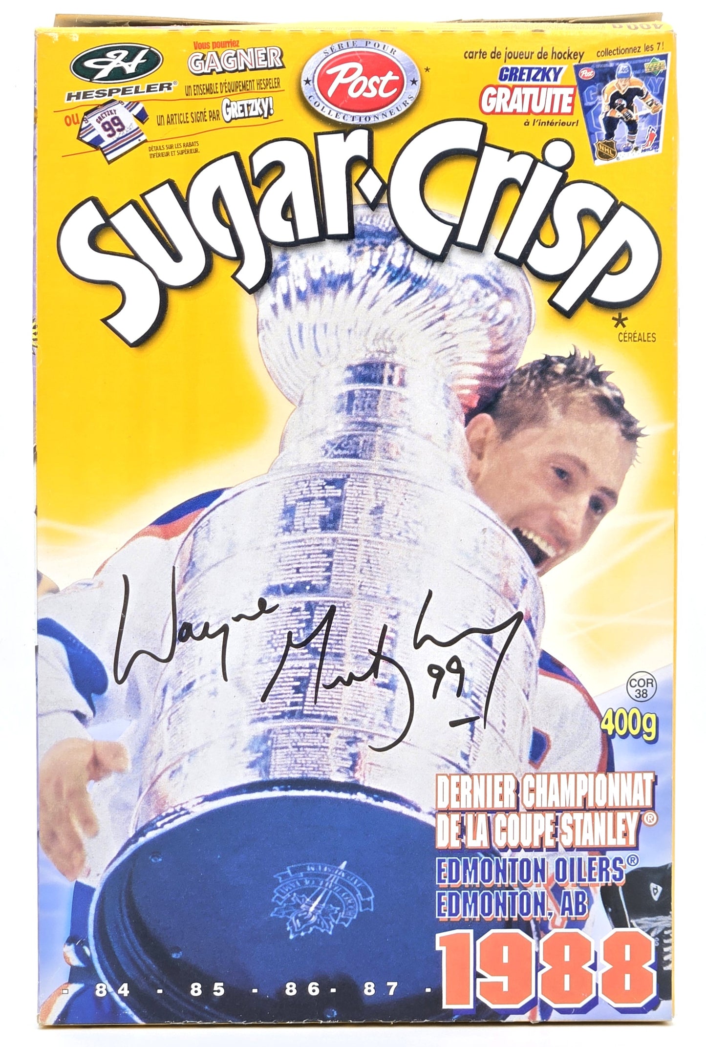 1999 Post Sugar Crisp Cereal Wayne Gretzky Edmonton Oilers 1988 Stanley Cup Empty Box Only