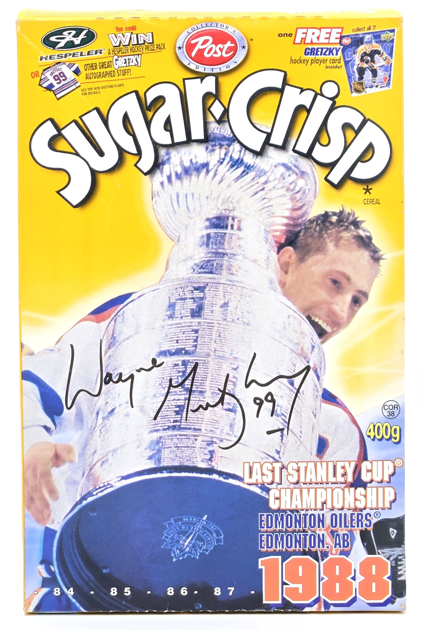 1999 Post Sugar Crisp Cereal Wayne Gretzky Edmonton Oilers 1988 Stanley Cup Empty Box Only