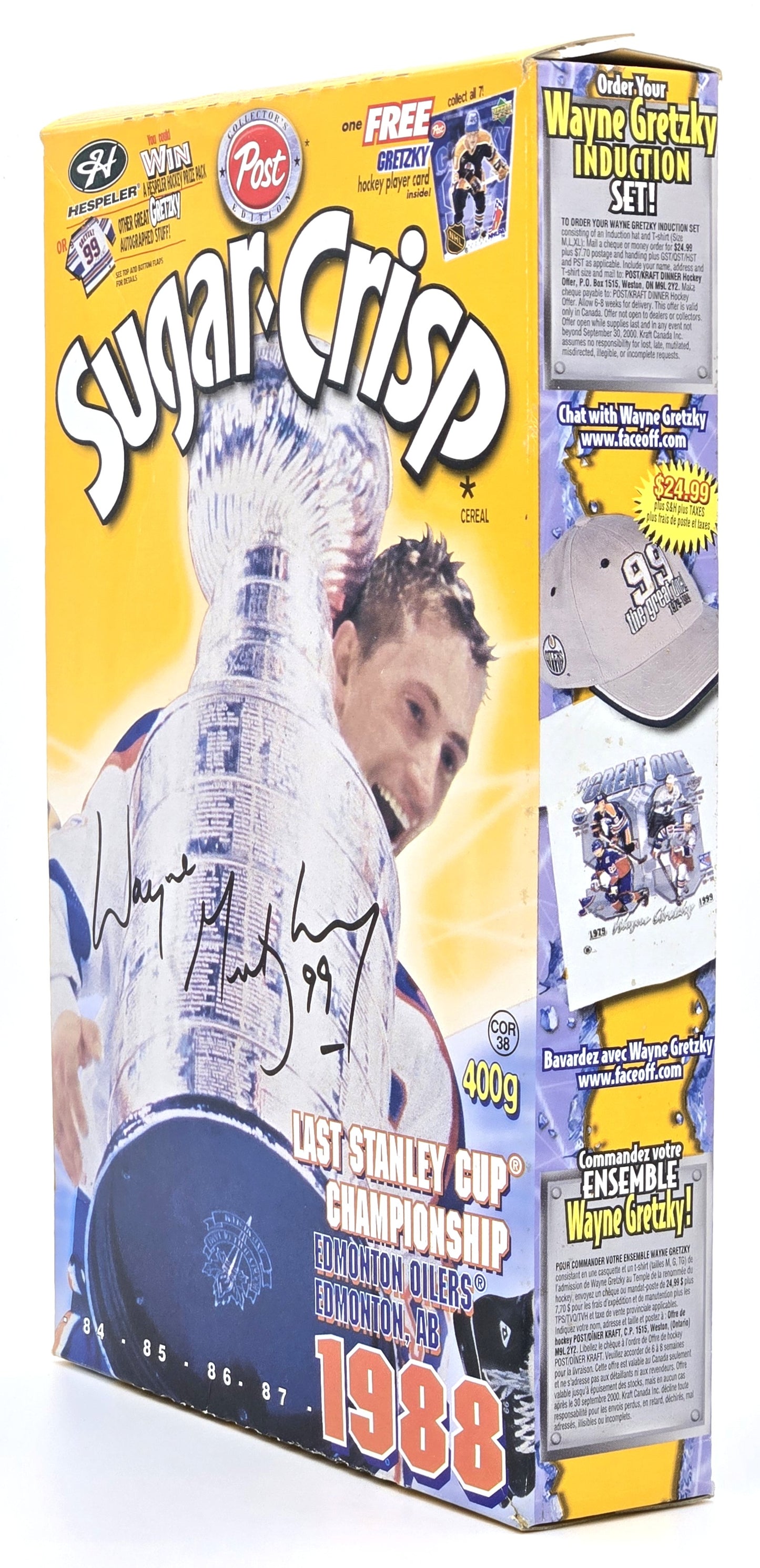 1999 Post Sugar Crisp Cereal Wayne Gretzky Edmonton Oilers 1988 Stanley Cup Empty Box Only