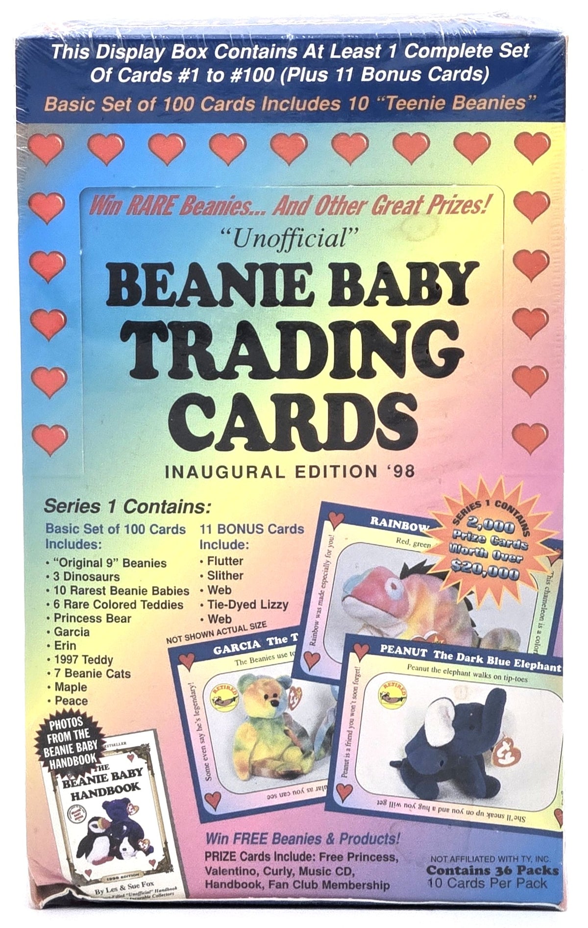 1998 "Unofficial" Beanie Baby Trading Cards Inaugural Edition Wax Box (36 Packs) Sealed, Rare