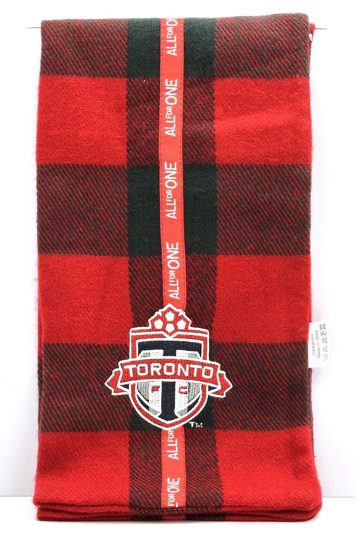 Official Toronto FC "All For One" Red & Black Buffalo Check Fan Scarf (68") TFC Soccer