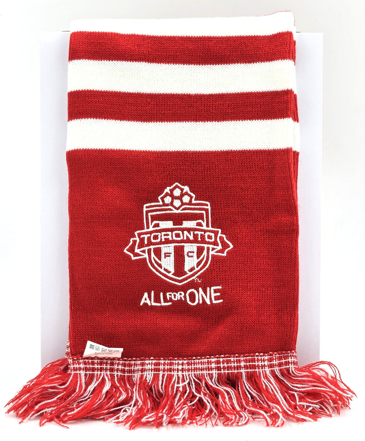 Official Toronto FC "All For One" Red Striped Fan Scarf with Fringe (52-Inch) TFC Soccer