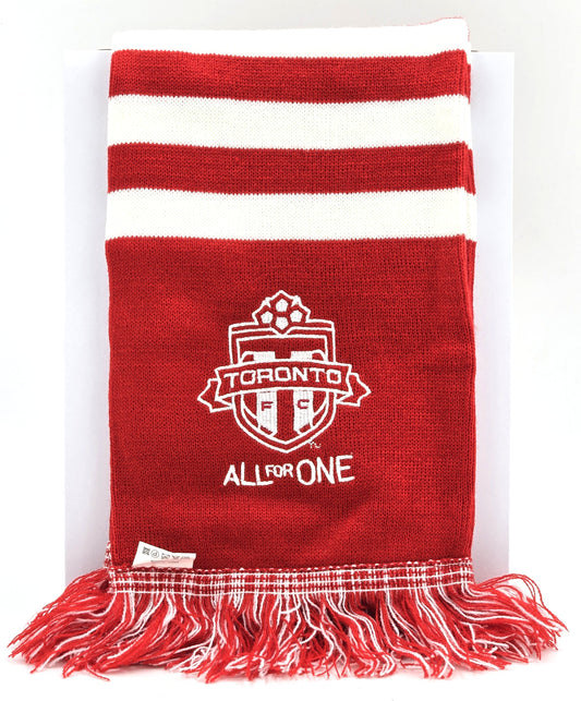 Official Toronto FC "All For One" Red Striped Fan Scarf with Fringe (52-Inch) TFC Soccer