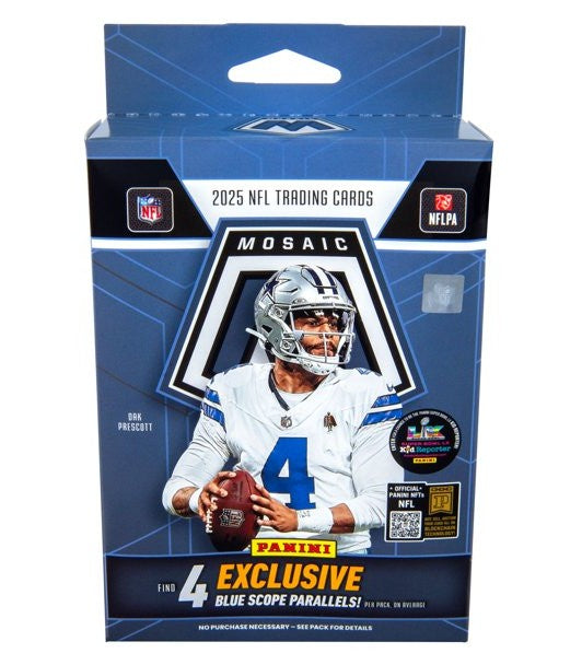 2025 Panini Mosaic NFL Football Card Hanger Box Blue Scope Sealed 2025-panini-mosaic-nfl-football-card-hanger-box-blue-scope-sealed