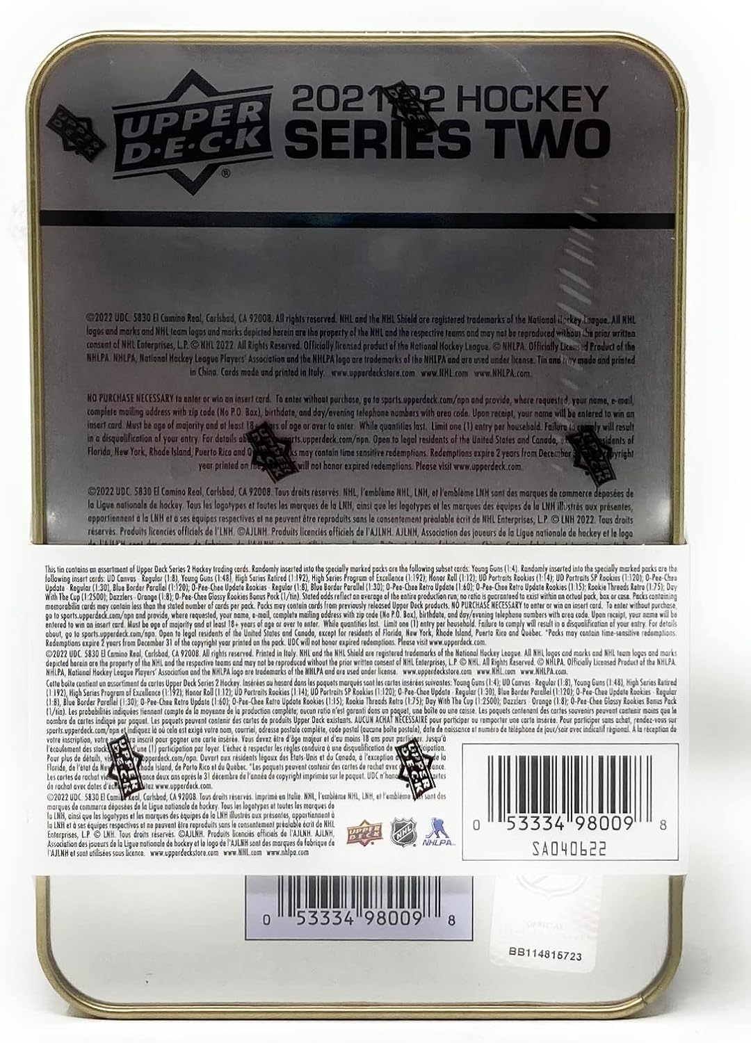 2021/22 Upper Deck Series Two Hockey Cards Tin Box (9 Packs)