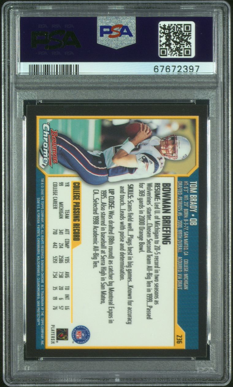 2000 Bowman Chrome Tom Brady Graded Football Rookie Card #236 PSA 9