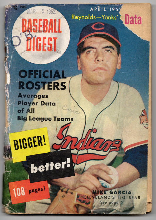 Baseball Digest Vintage Magazine (April 1952) Mike Garcia