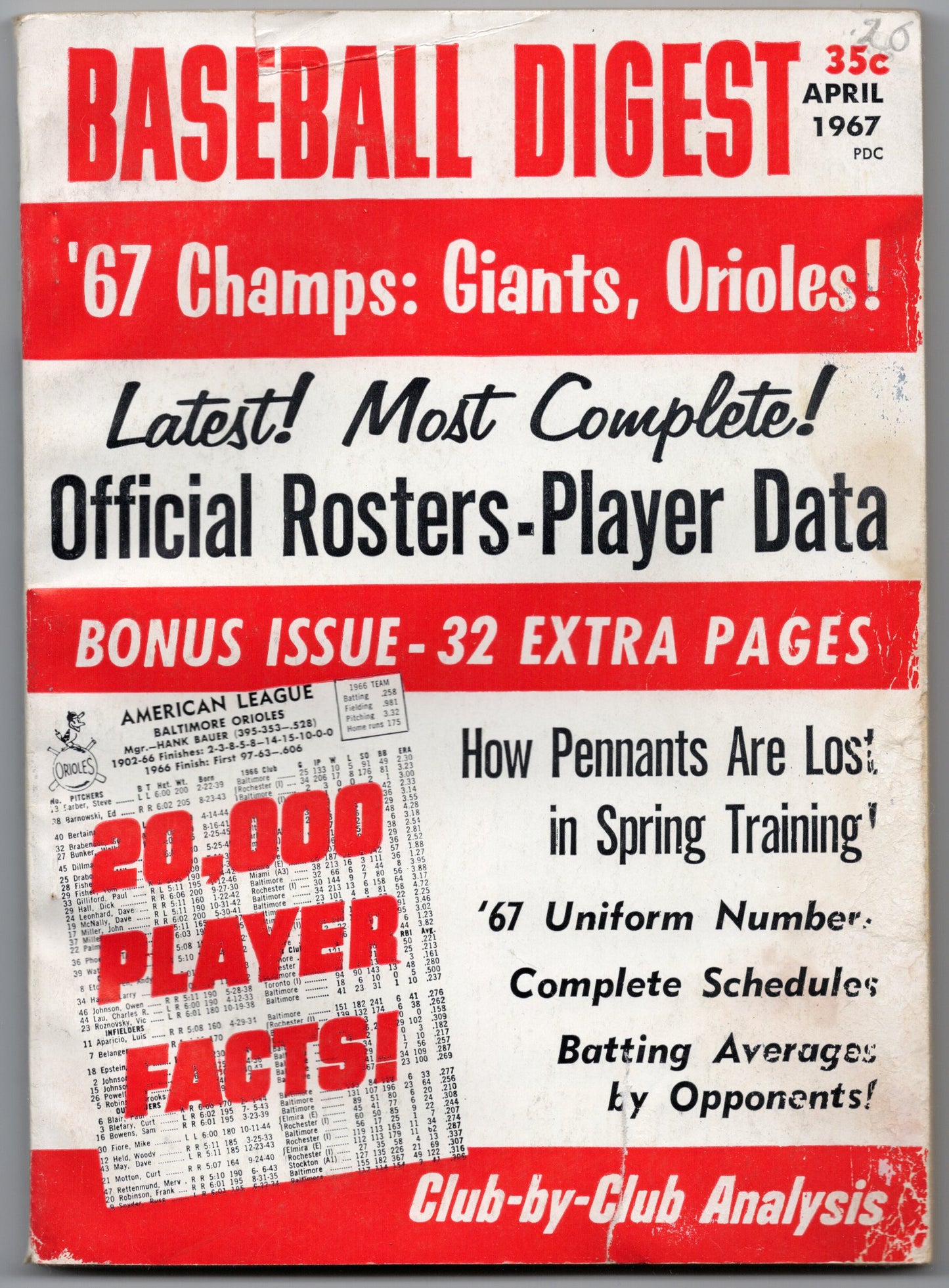 Baseball Digest Vintage Magazine (April 1967) Bonus Issue 32 Extra Pages