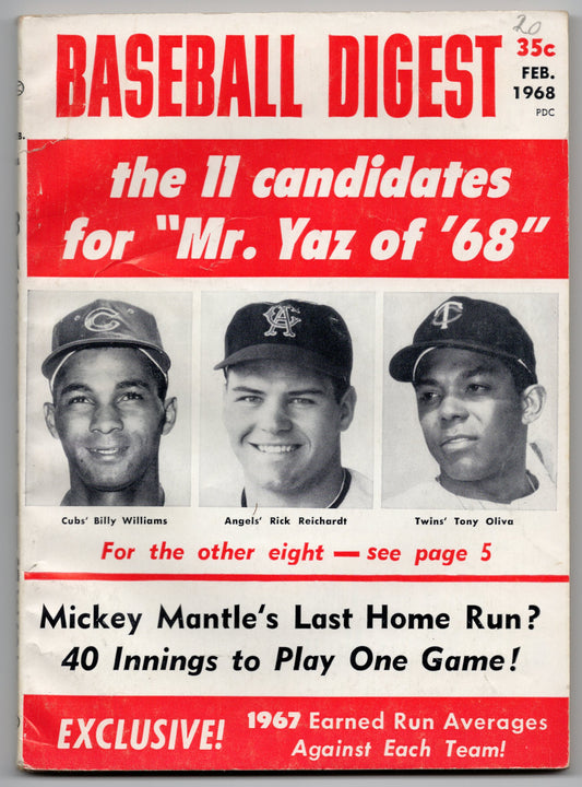Baseball Digest Vintage Magazine (February 1968) Mr. Yaz of '68