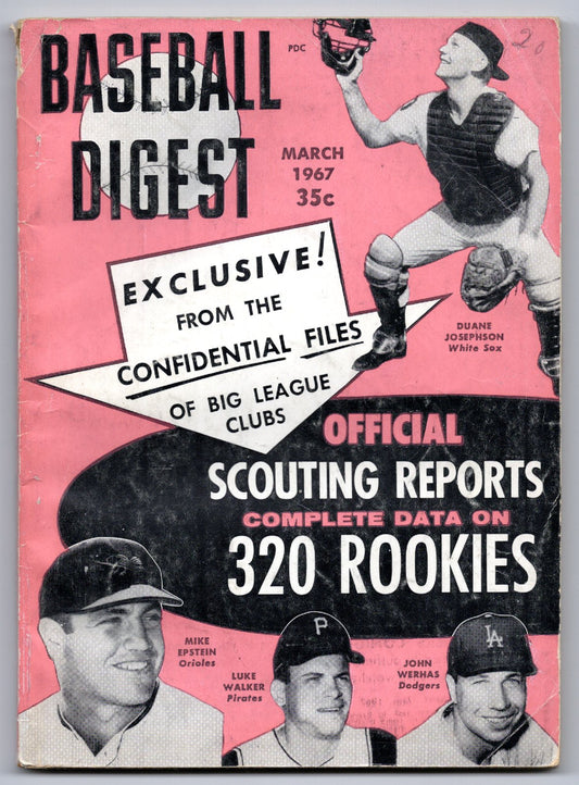 Baseball Digest Vintage Magazine (March 1967) Official Scouting Reports