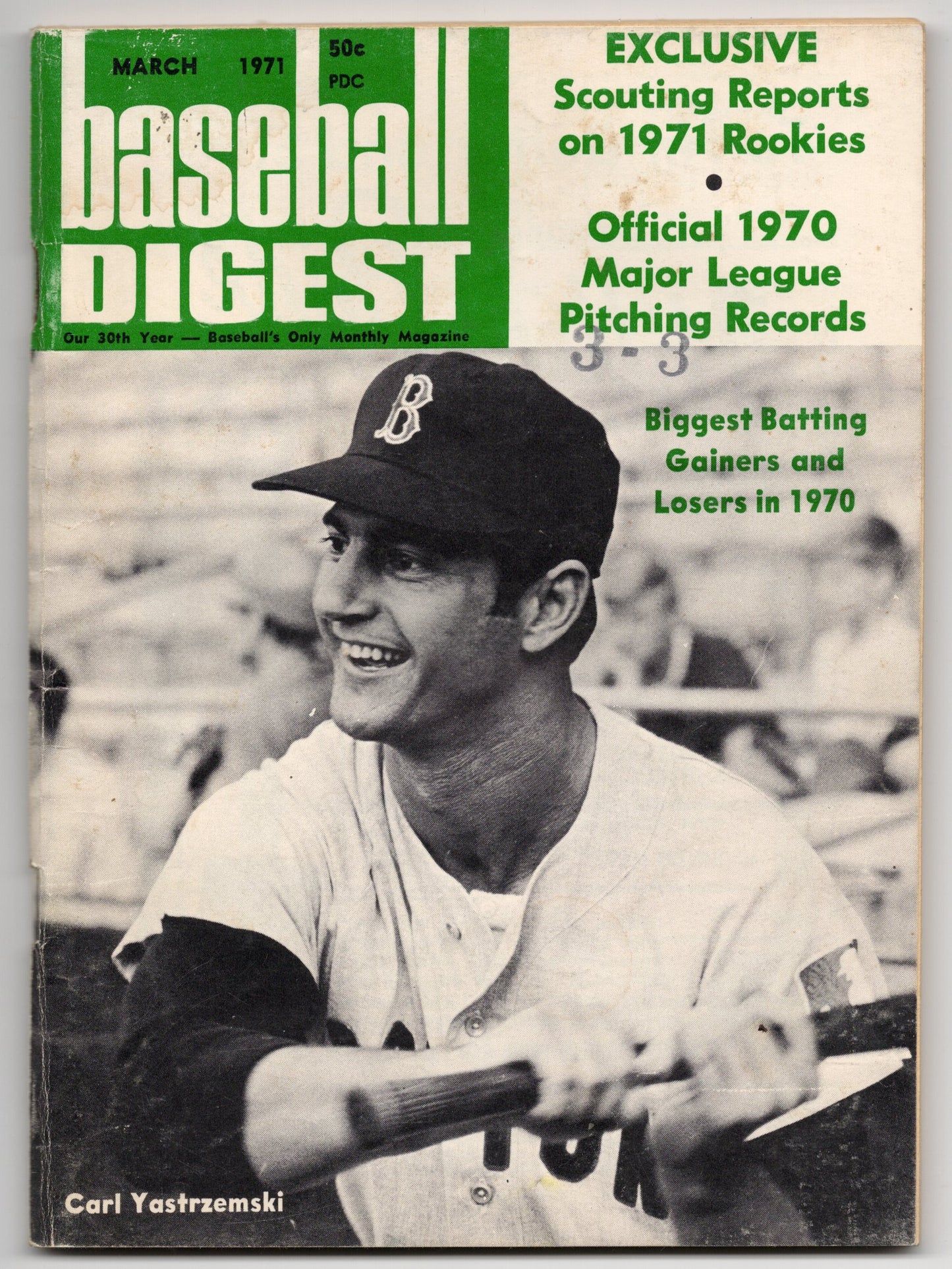 Baseball Digest Vintage Magazine (March 1971) Carl Yastremski