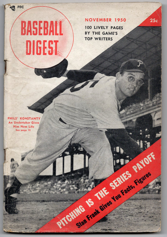 Baseball Digest Vintage Magazine (November 1950) Jim Konstanty