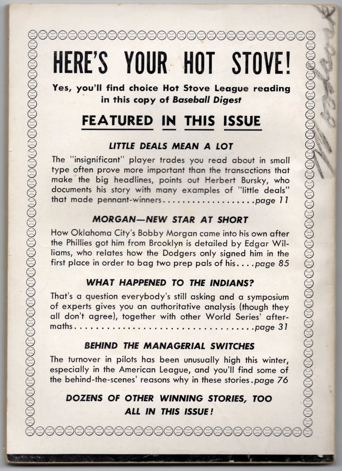 Baseball Digest Vintage Magazine (November December 1954) Dusty Rhodes