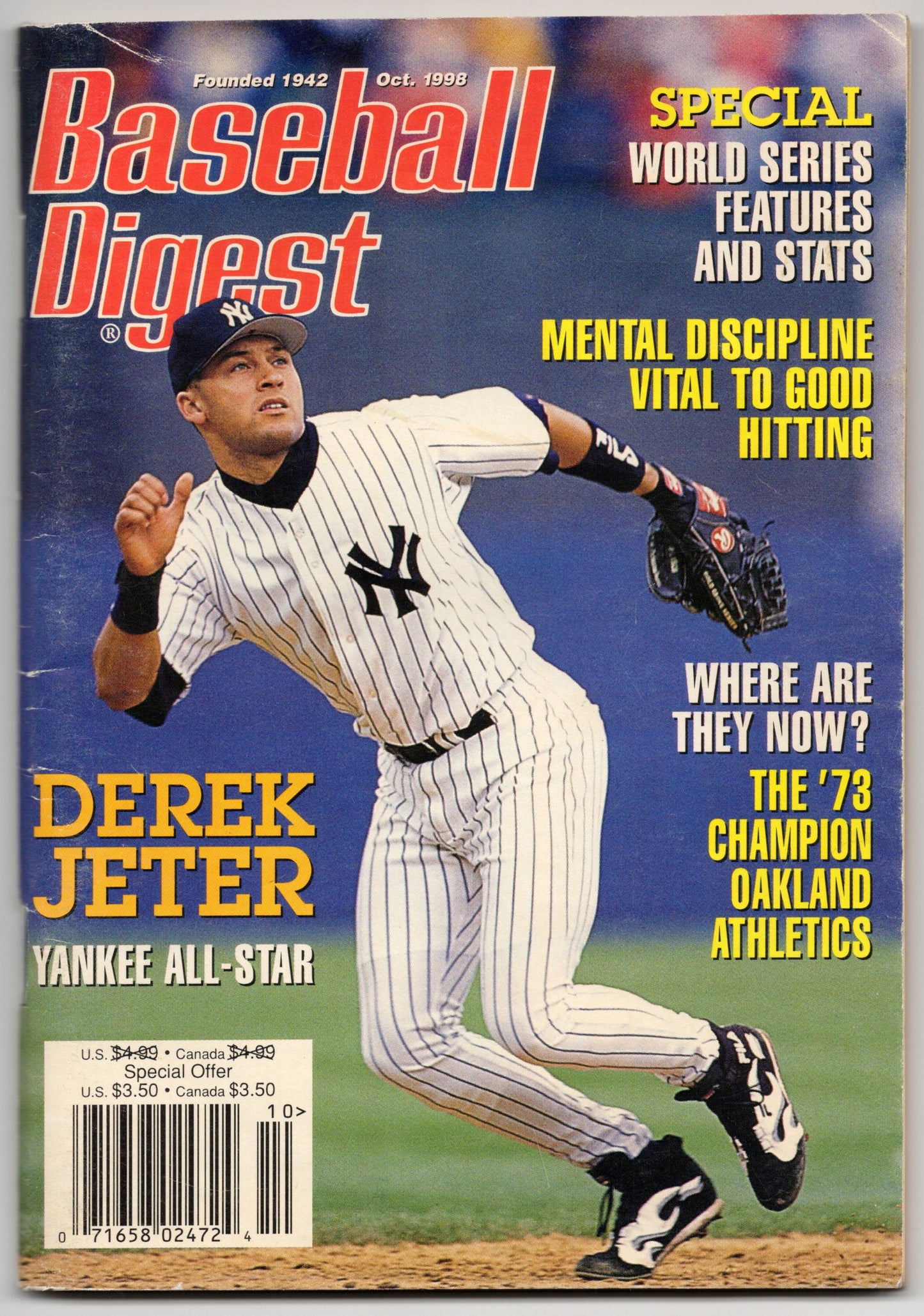 Baseball Digest Vintage Magazine (October 1998) Derek Jeter