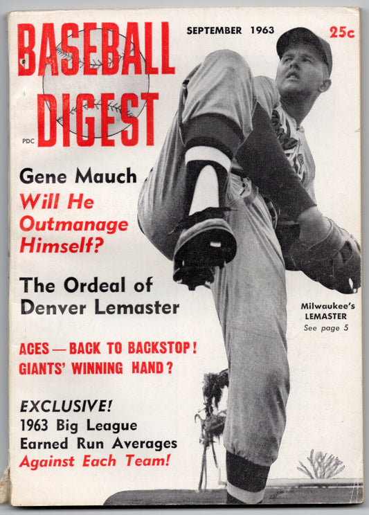 Baseball Digest Vintage Magazine (September 1963) Denver Lemaster