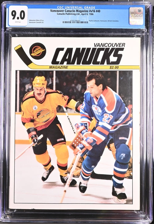 1986 Canucks Magazine #v16 #40 Magazine CGC 9.0 Oilers vs. Canucks Gretzky Point #215 NHL Record POP 1