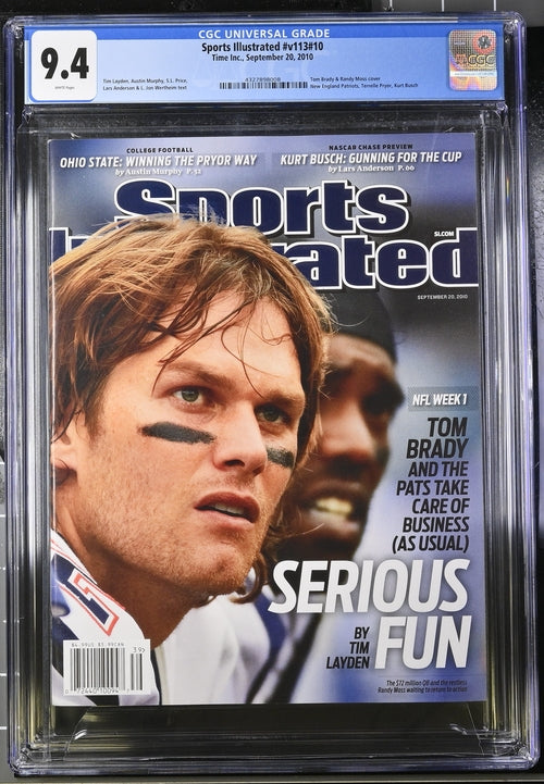 2010 Sports Illustrated Magazine Graded CGC 9.4 Tom Brady, Randy Moss Cover Rare Newsstand