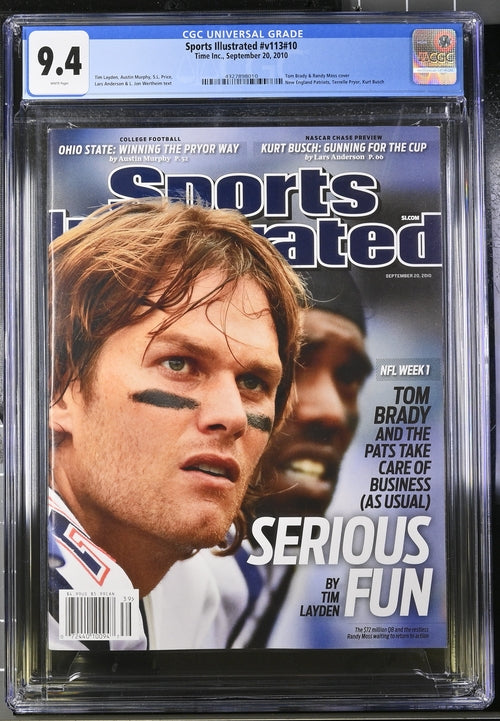 2010 Sports Illustrated Magazine Graded CGC 9.4 Tom Brady, Randy Moss Cover Newsstand Edition