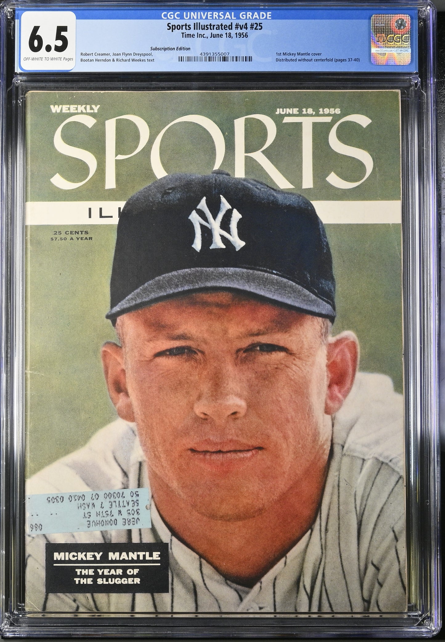 1956 Sports Illustrated Magazine Graded CGC 6.5 1st Mickey Mantle Cover Subscription Edition