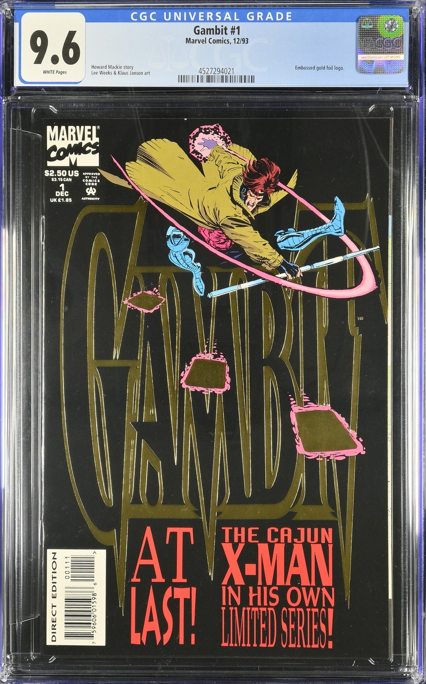 1993 Marvel Gambit #1 Graded Comic Book CGC 9.6 Embossed Gold Cover