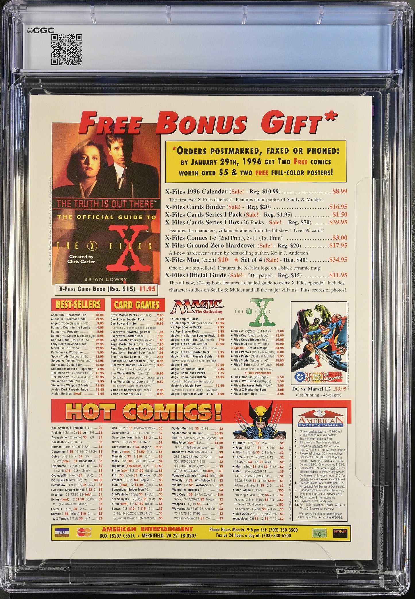 1996 X-Files Magazine #1 Graded Magazine CGC 9.8 Newsstand Top POP 1