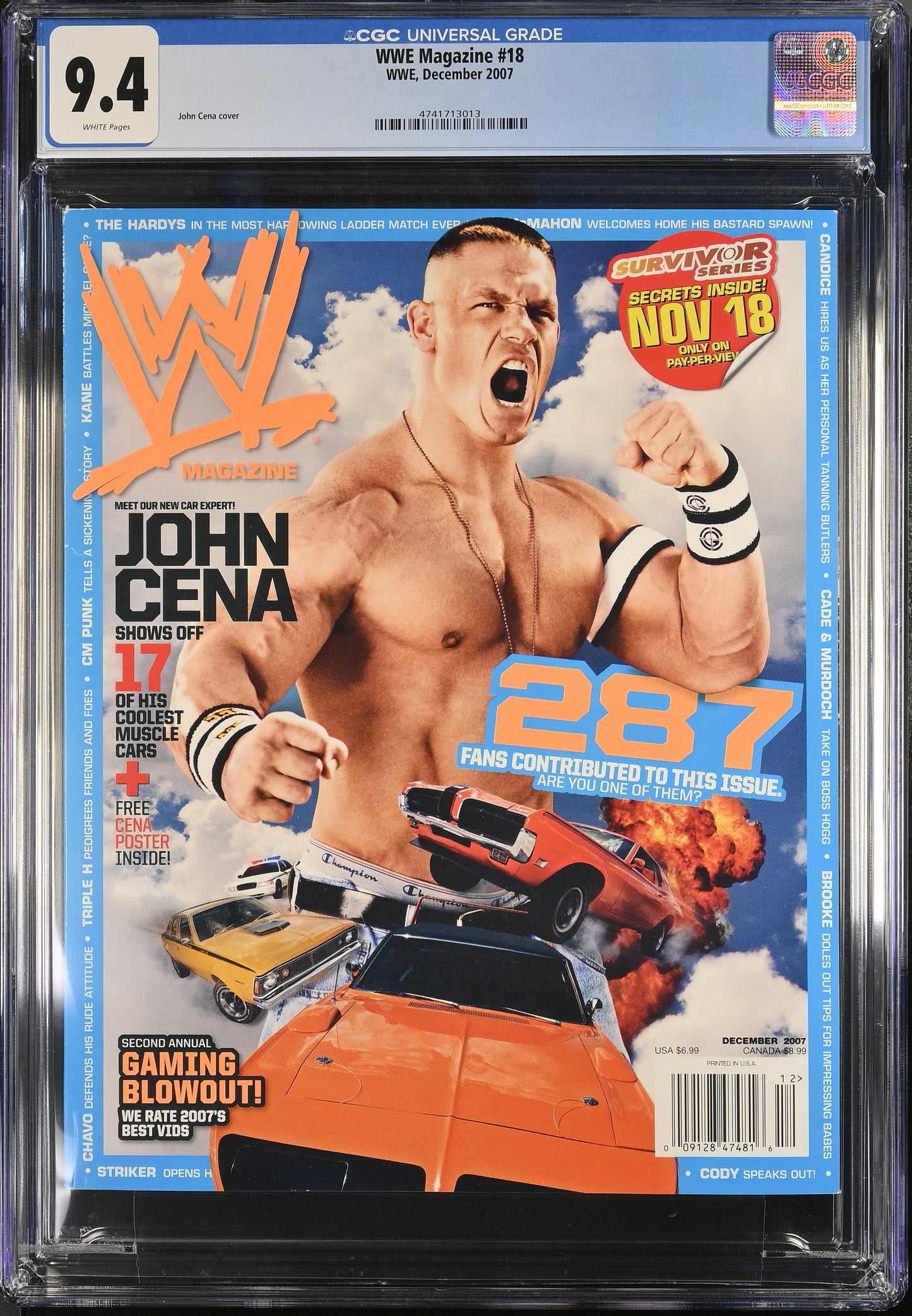 2007 WWE #18 Graded Magazine CGC 9.4 Newsstand John Cena Cover Top POP 1