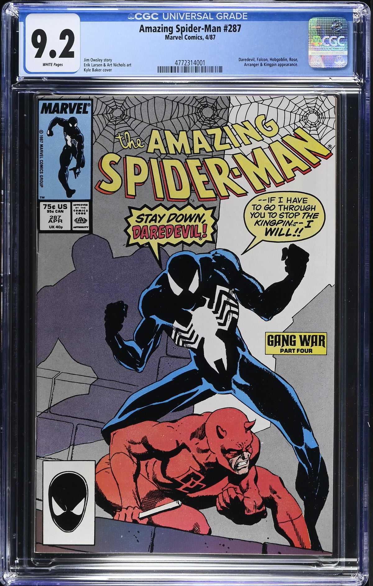1987 Marvel Amazing Spider-Man #287 Graded Comic Book CGC 9.2 Daredevil Cover
