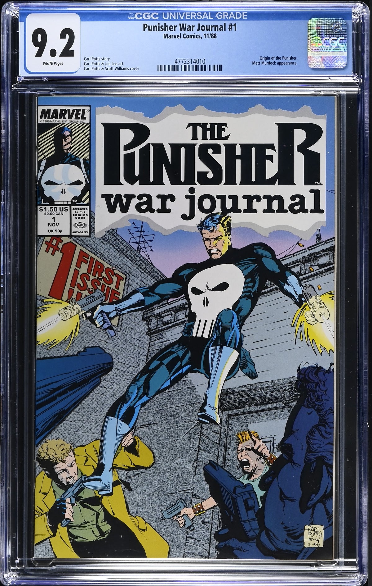 1988 Marvel Punisher War Journal #1 Graded Comic Book CGC 9.2 Origin of The Punisher