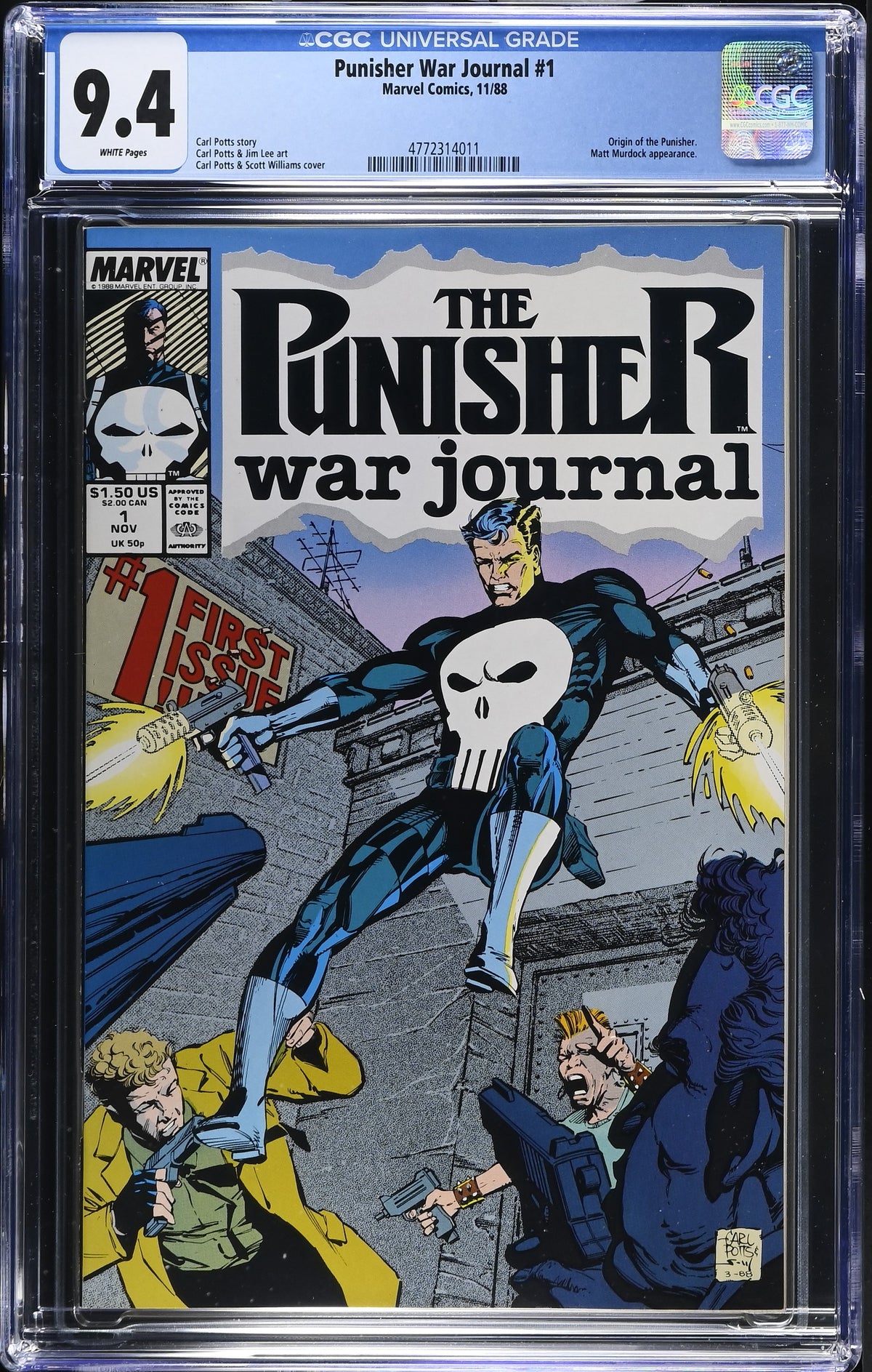 1988 Marvel Punisher War Journal #1 Graded Comic Book CGC 9.4 Origin of The Punisher
