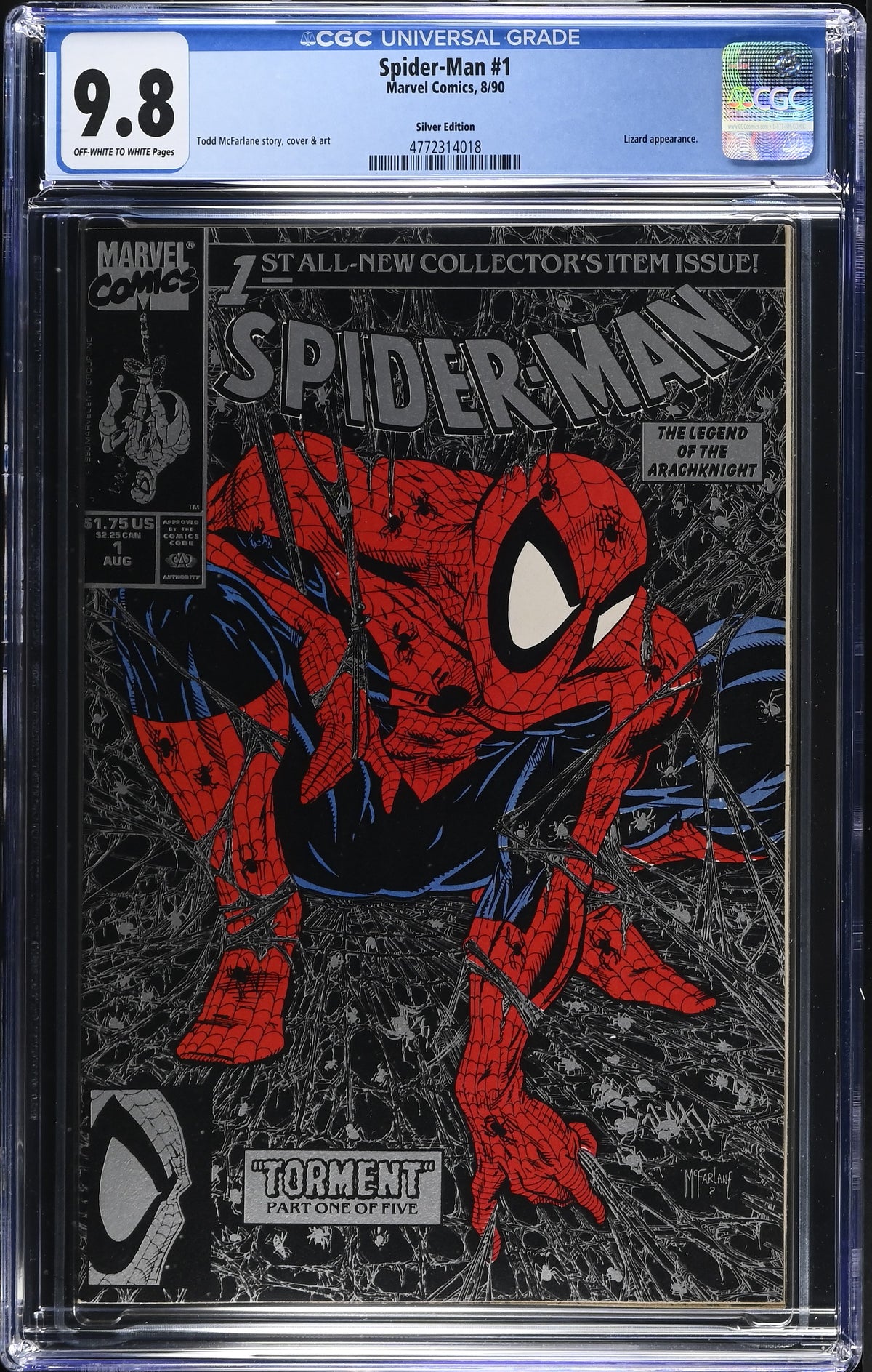 1990 Marvel Spider-Man #1 Graded Comic Book CGC 9.8 Silver Collector's Item Edition