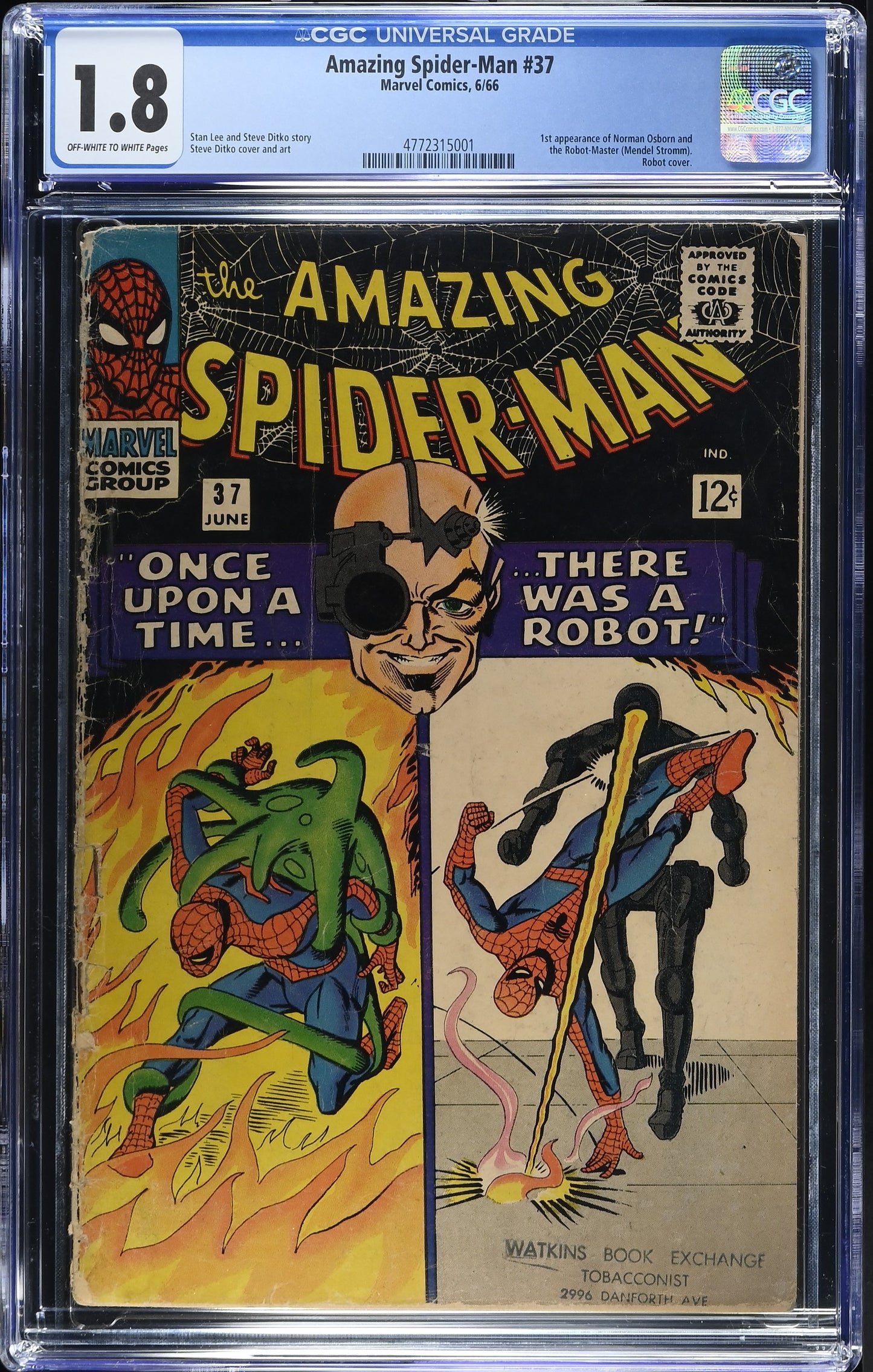 1966 Marvel Amazing Spider-Man #37 Graded Comic Book CGC 1.8 1st Appearance Norman Osborn & Robot-Master