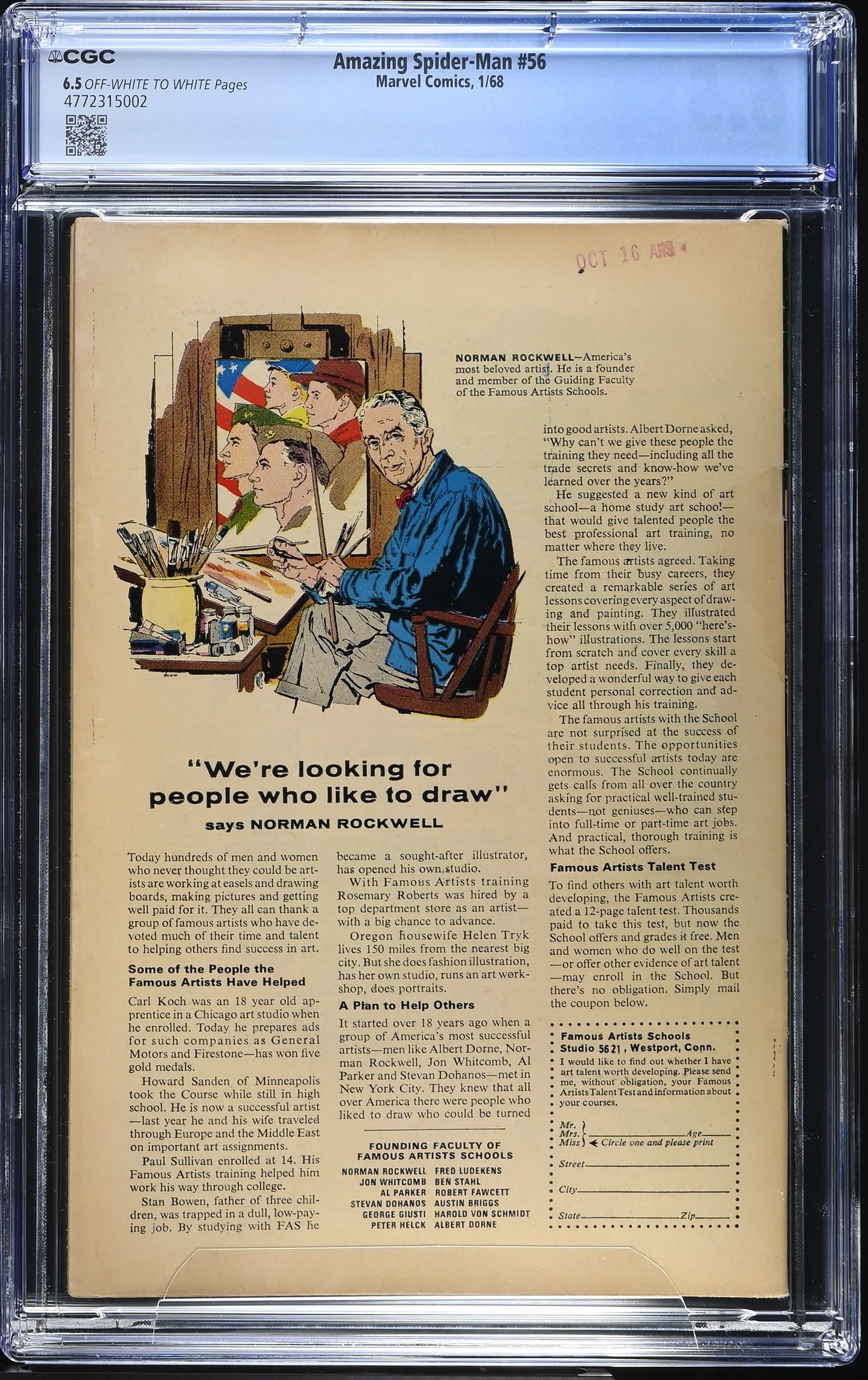1968 Marvel Amazing Spider-Man #56 Graded Comic Book CGC 6.5 1st Appearance Captain George Stacy