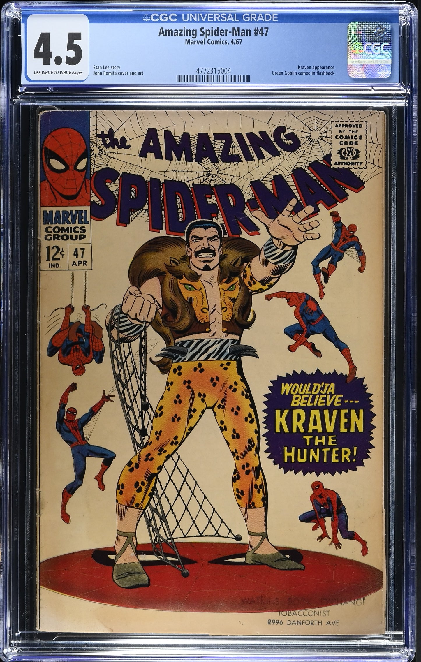 1967 Marvel Amazing Spider-Man #47 Graded Comic Book CGC 4.5 Kraven the Hunter Cover