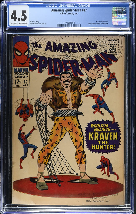1967 Marvel Amazing Spider-Man #47 Graded Comic Book CGC 4.5 Kraven the Hunter Cover