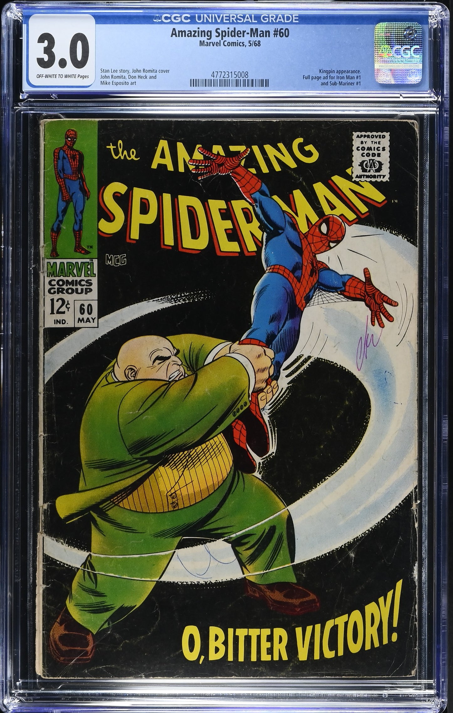 1968 Marvel Amazing Spider-Man #60 Graded Comic Book CGC 3.0 Kingpin Cover