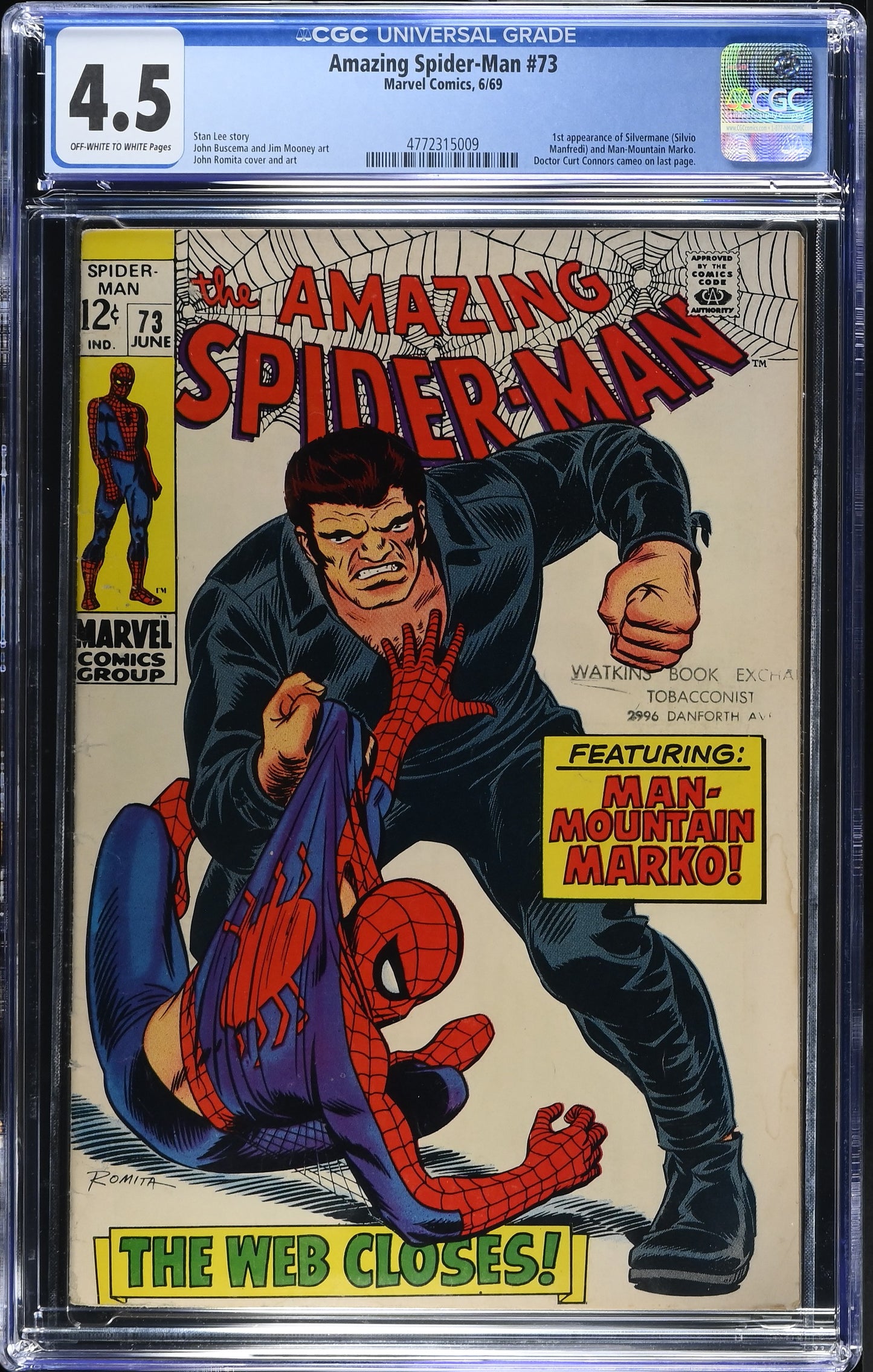 1969 Marvel Amazing Spider-Man #73 Graded Comic Book CGC 4.5 1st Appearance Silvermane & Man-Mountain Marko
