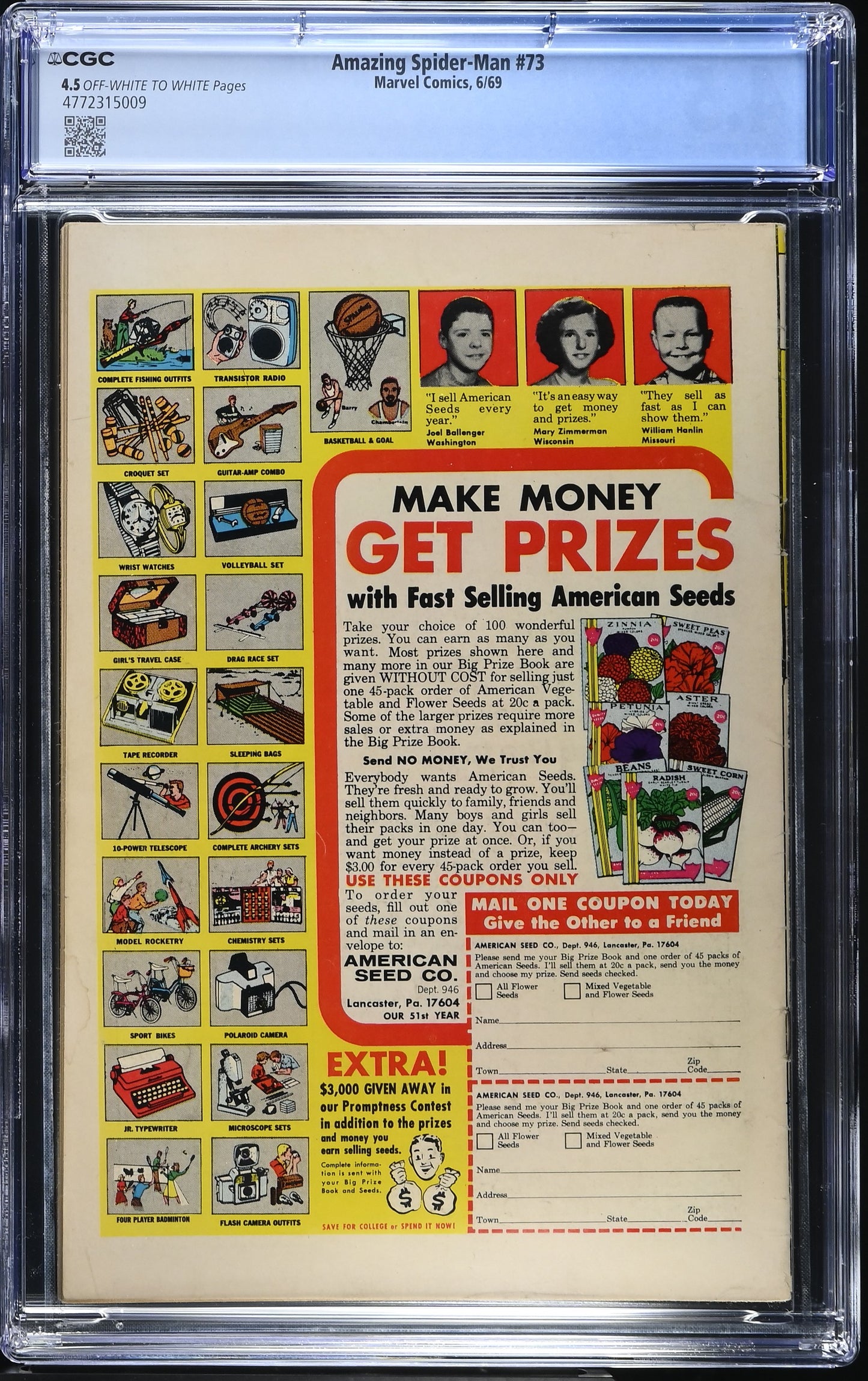 1969 Marvel Amazing Spider-Man #73 Graded Comic Book CGC 4.5 1st Appearance Silvermane & Man-Mountain Marko