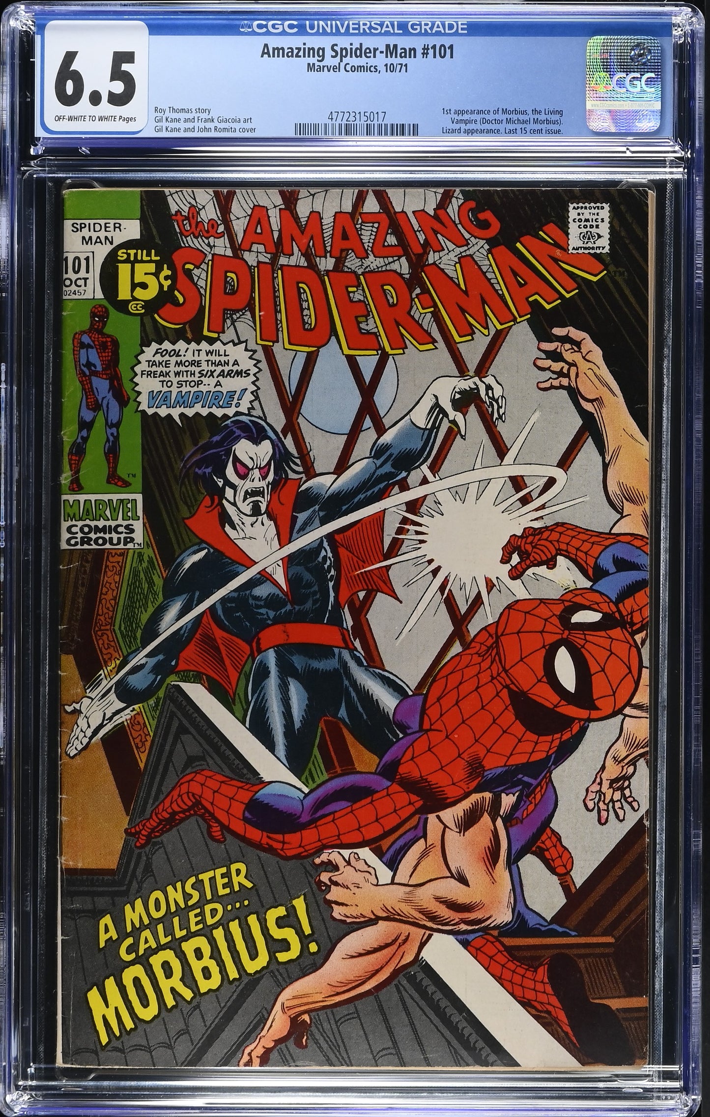 1971 Marvel Amazing Spider-Man #101 Graded Comic Book CGC 6.5 1st Appearance Morbius