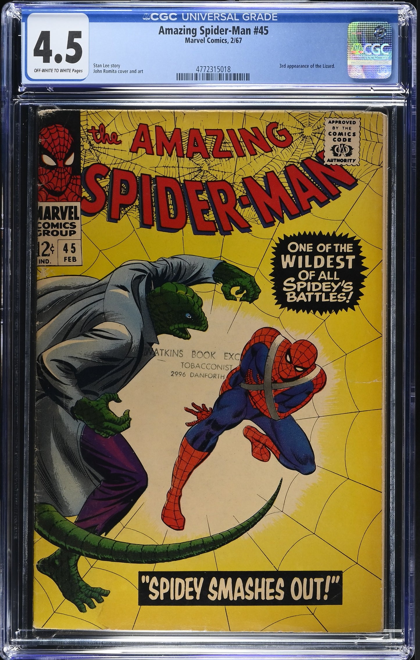 1967 Marvel Amazing Spider-Man #45 Graded Comic Book CGC 4.5 3rd Appearance Lizard