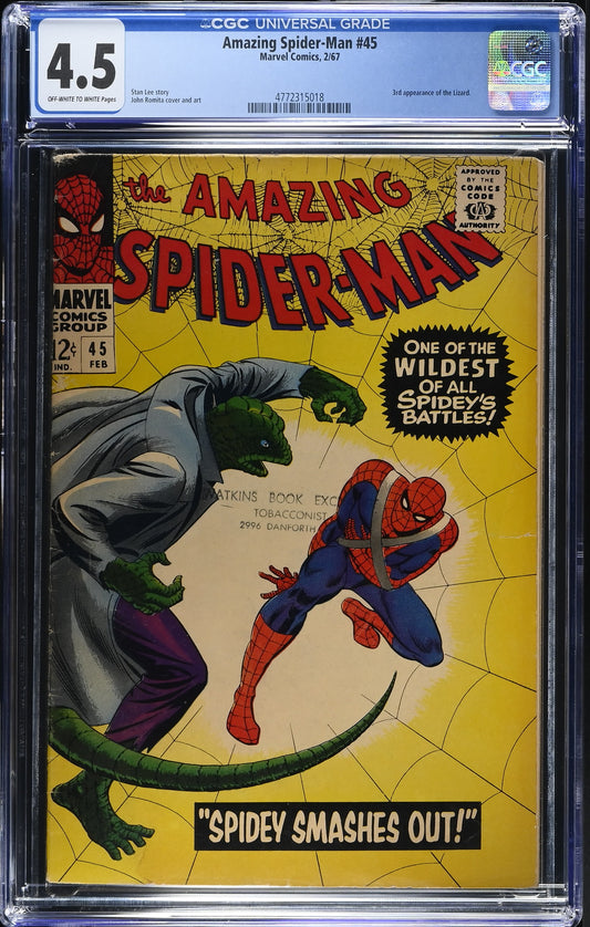 1967 Marvel Amazing Spider-Man #45 Graded Comic Book CGC 4.5 3rd Appearance Lizard