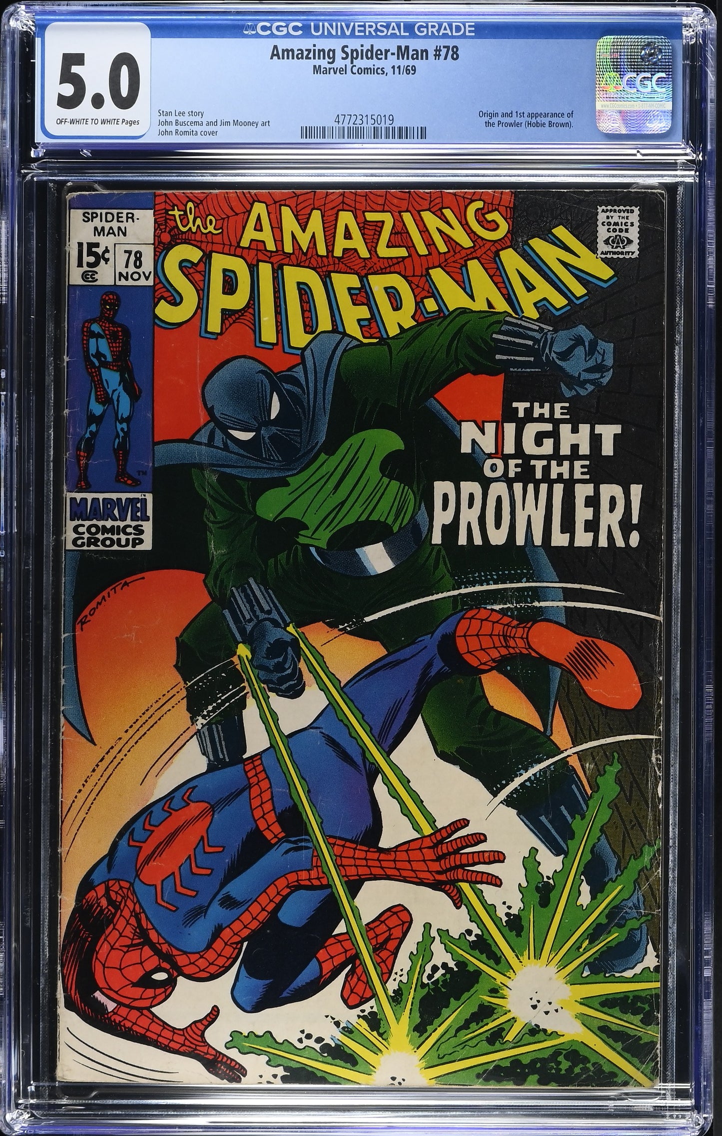 1969 Marvel Amazing Spider-Man #78 Graded Comic Book CGC 5.0 Origin & 1st Appearance Prowler (Hobie Brown)