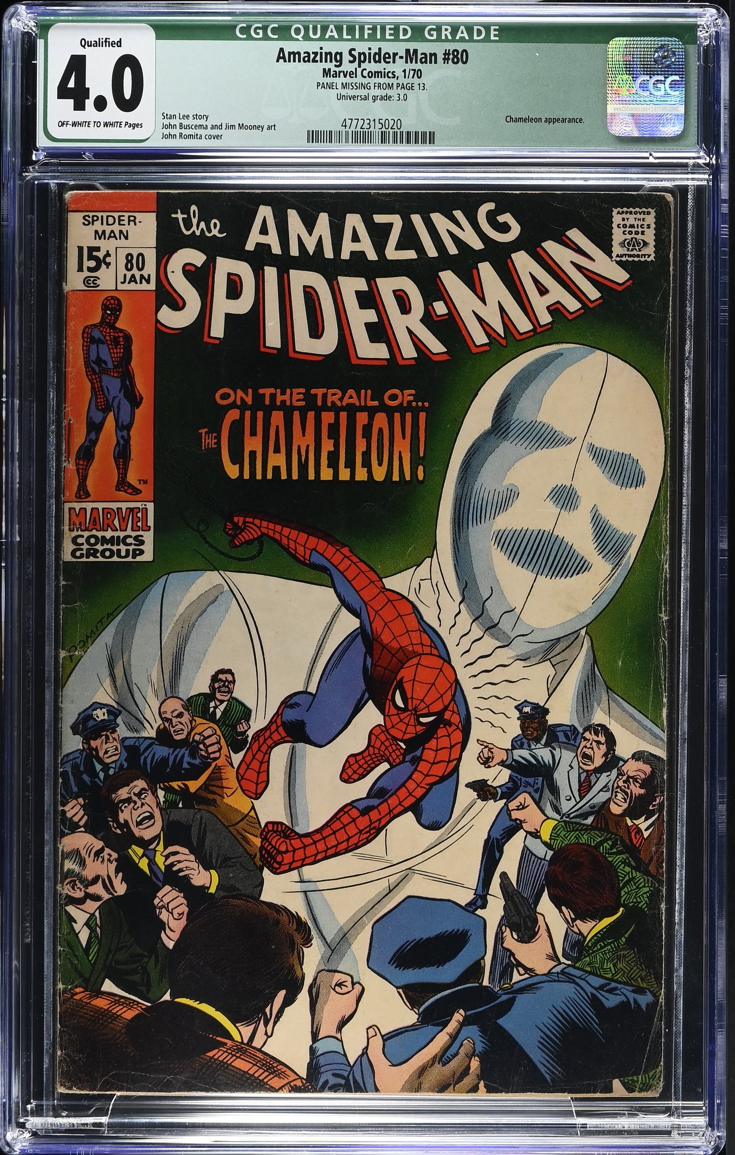 1970 Marvel Amazing Spider-Man #80 Graded Comic Book CGC Qualified 4.0 Chameleon Cover