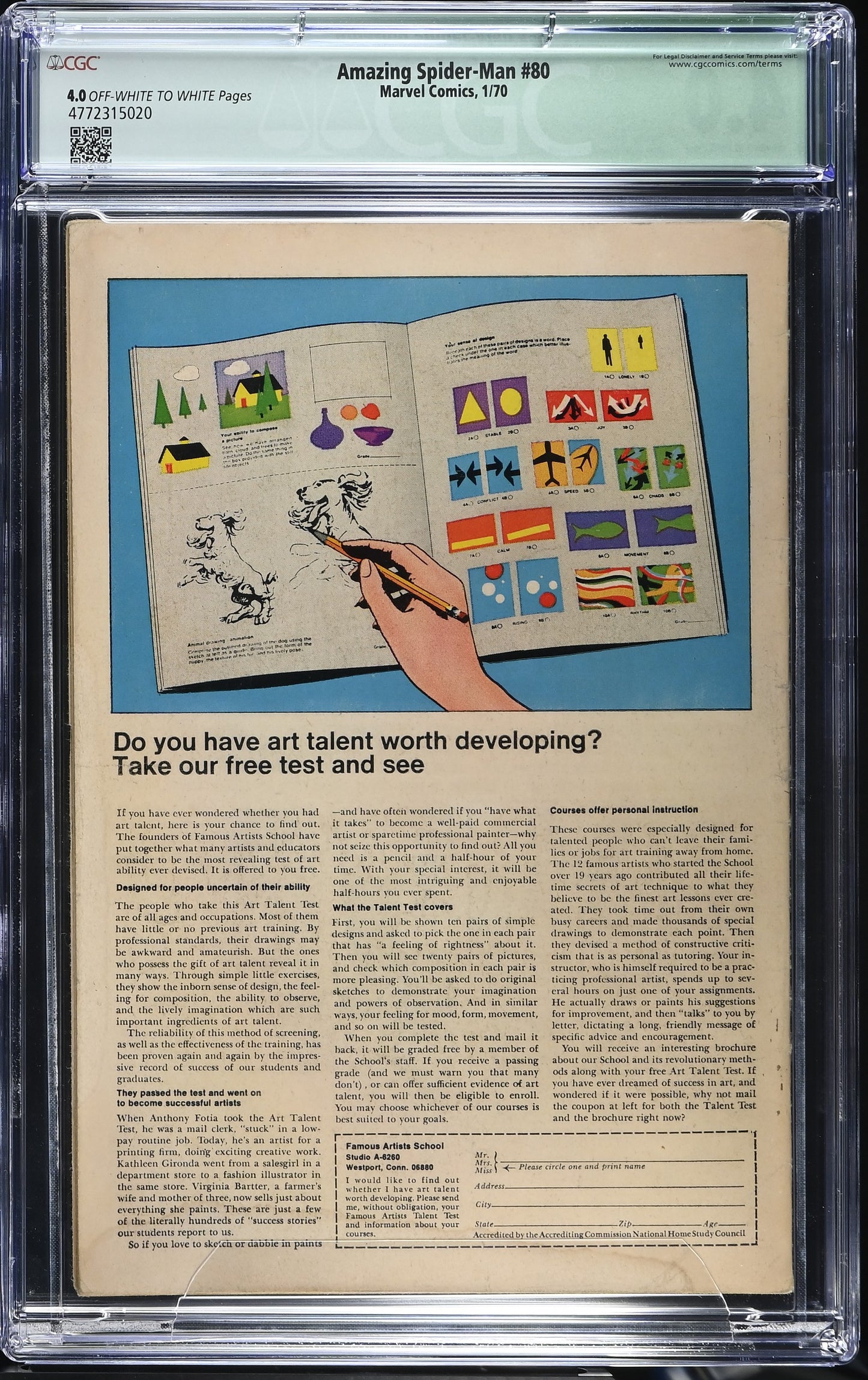 1970 Marvel Amazing Spider-Man #80 Graded Comic Book CGC Qualified 4.0 Chameleon Cover