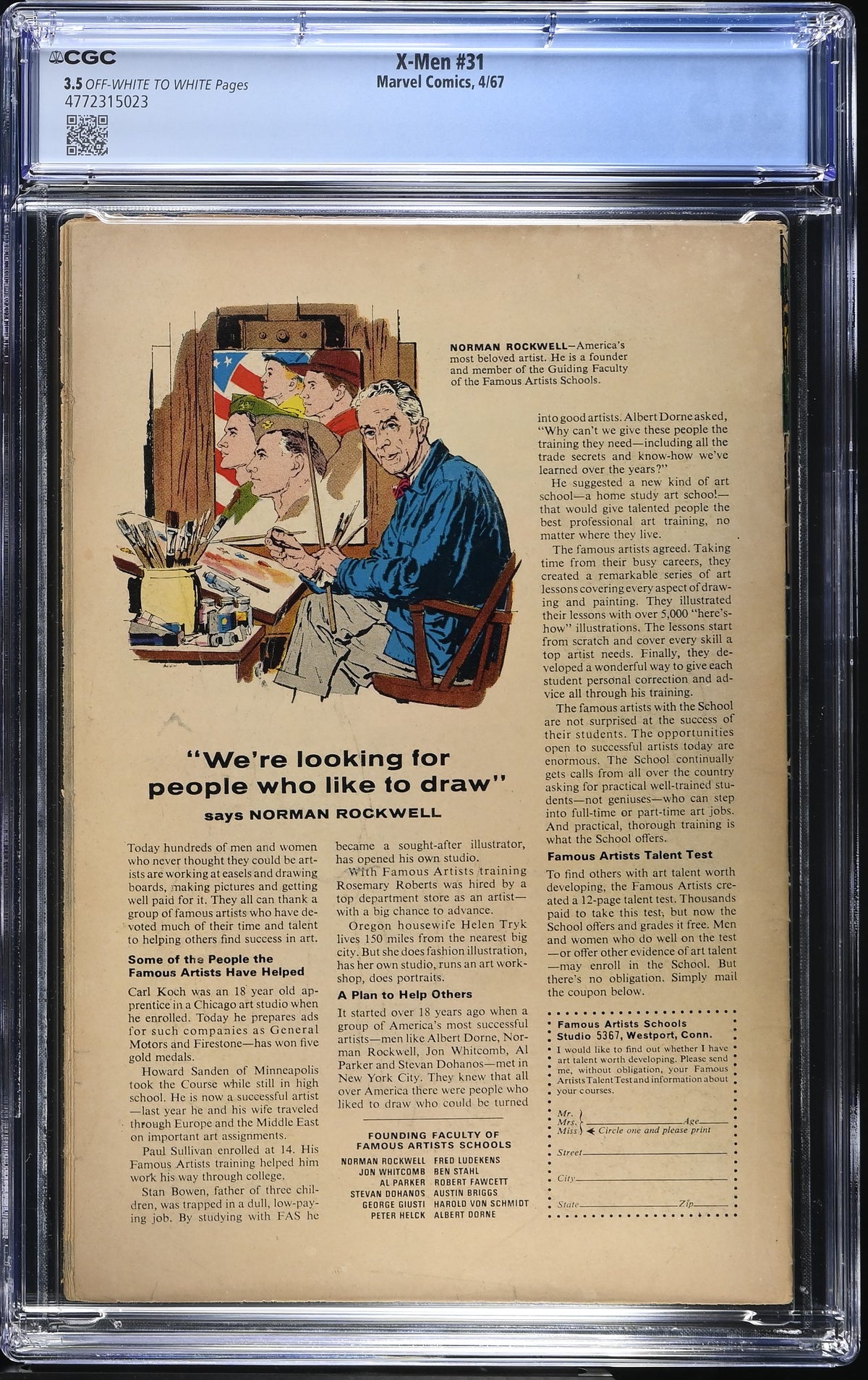 1967 Marvel X-Men #31 Graded Comic Book CGC 3.5 1st Appearance Cobalt Man