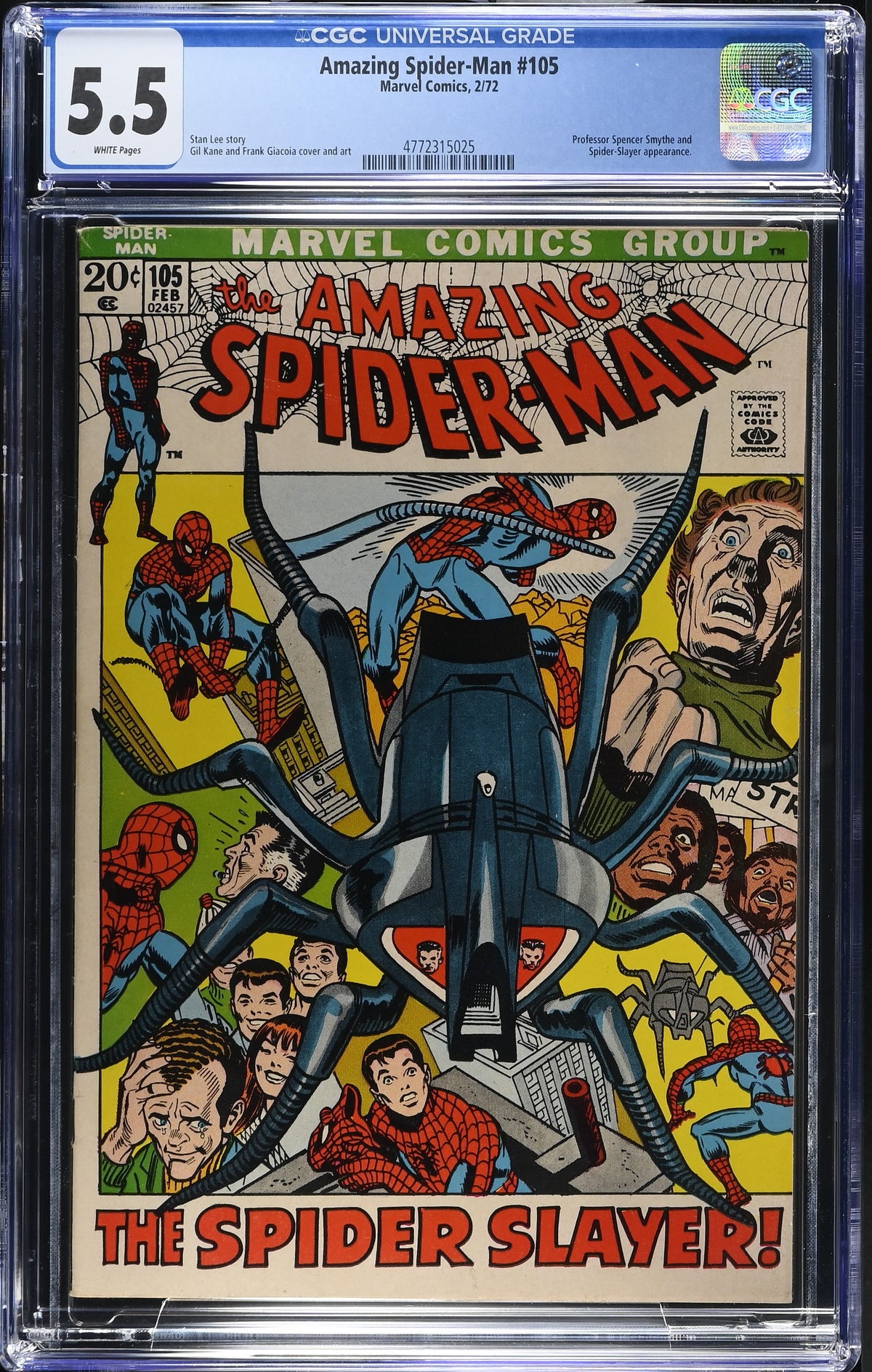 1972 Marvel Amazing Spider-Man #105 Graded Comic Book CGC 5.5 Spencer Smythe & Spider-Slayer