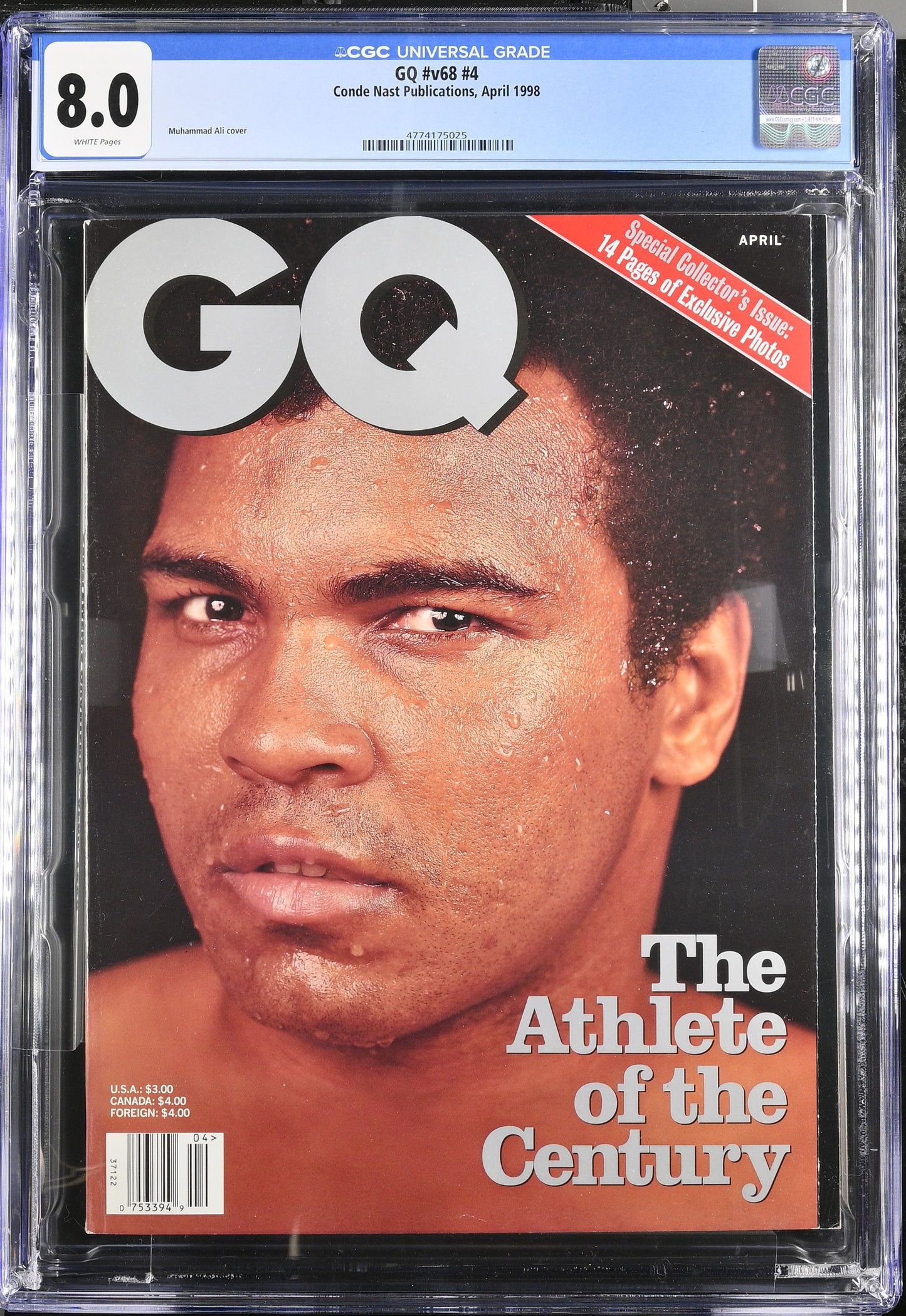1998 GQ #v68 #4 Graded Magazine CGC 8.0 Newsstand Muhammad Ali Cover POP2