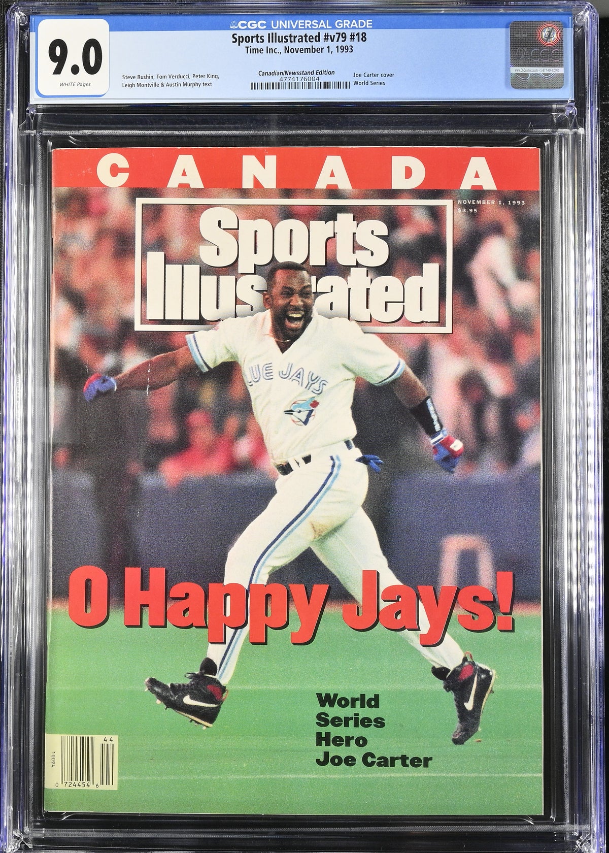 1993 Sports Illustrated Graded Magazine CGC 9.0 – Canadian Newsstand Joe Carter Cover (POP 1) Blue Jays World Series